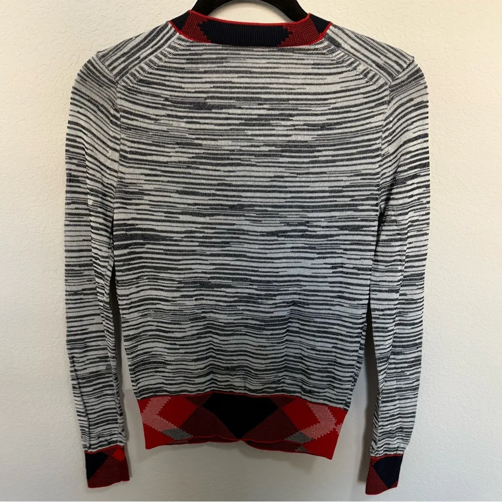 Tory Burch Arielle Cardigan Contrast Trim Navy Blue Red Ivory XS - Image 7