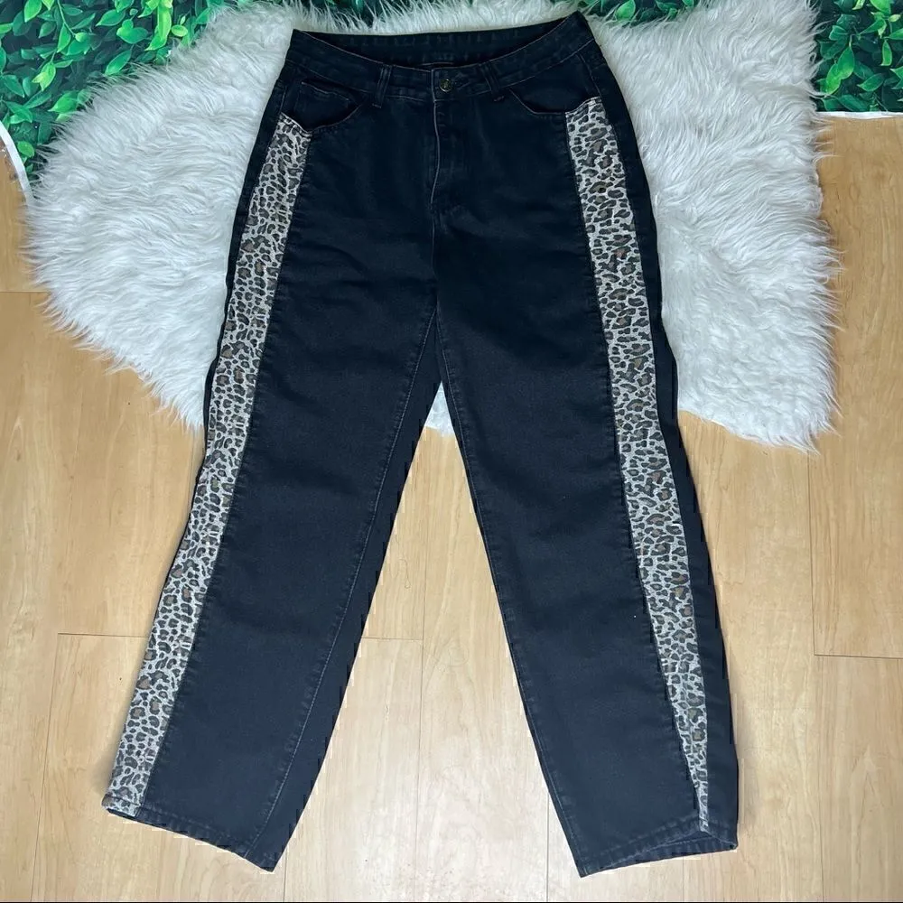 Black edgy animal print casual cool jeans Black Size L - Image 2