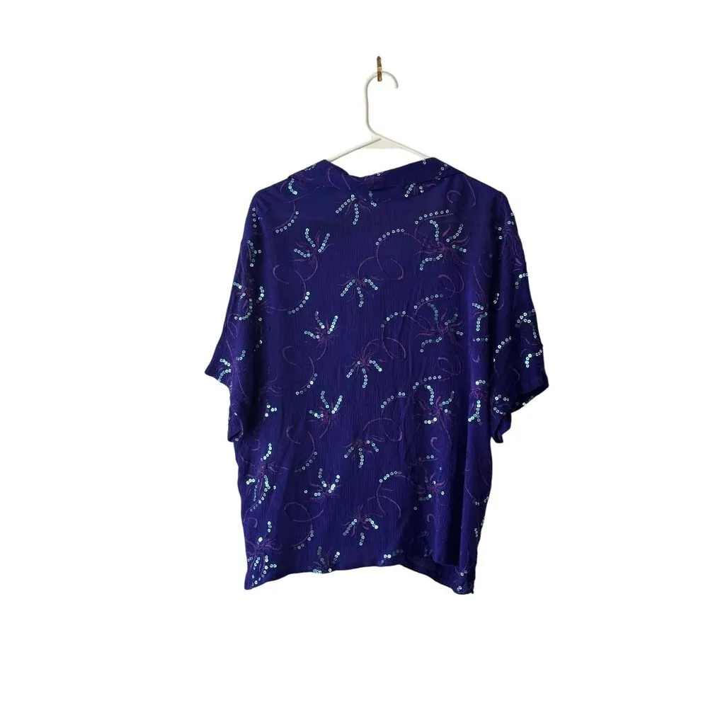 Womens Vintage Purple Sequin Embellished Button - Image 2