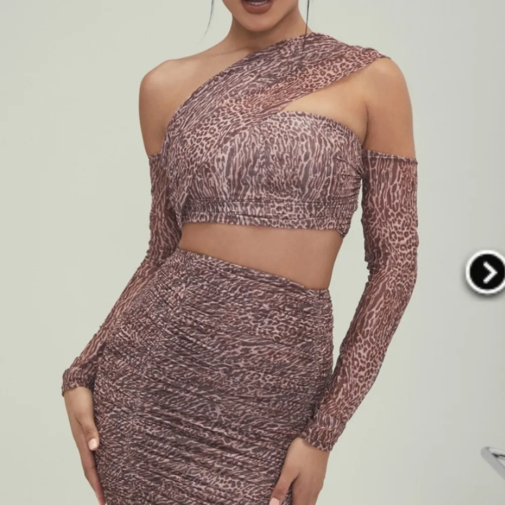 New Animal Print Ruched Mesh One Shoulder Crop Top - Image 2