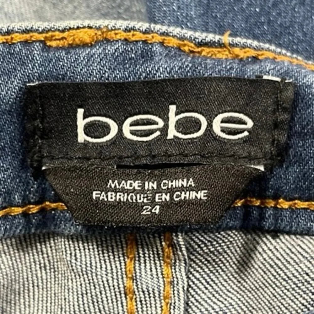 Bebe Women's Blue Distressed Low Rise Stretch Casual Skinny Denim Jeans Size 24 - Image 5