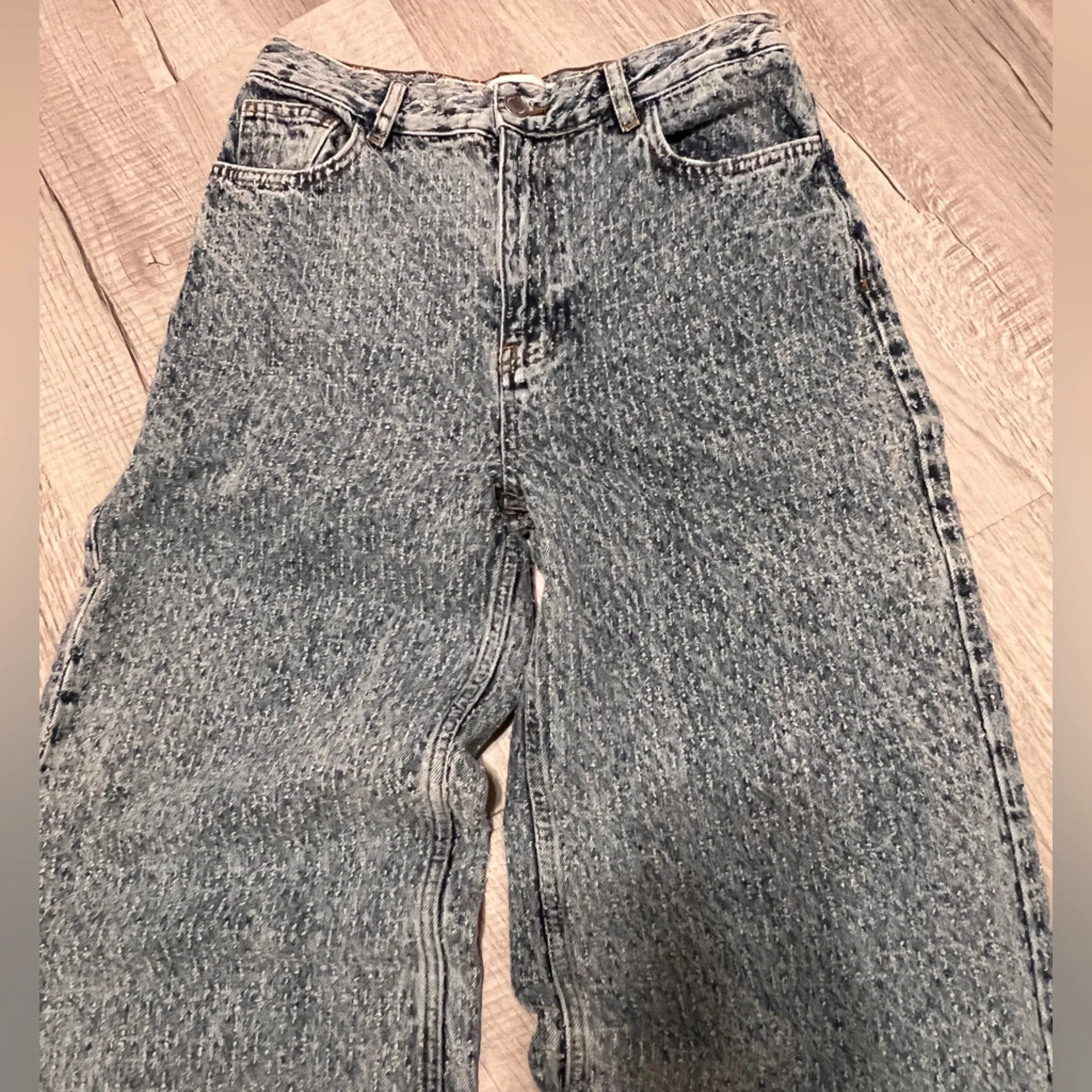 Zara Wide Leg Legged Pants Textured Blue Denim Jeans Size 4 Y2K Festival - Image 3