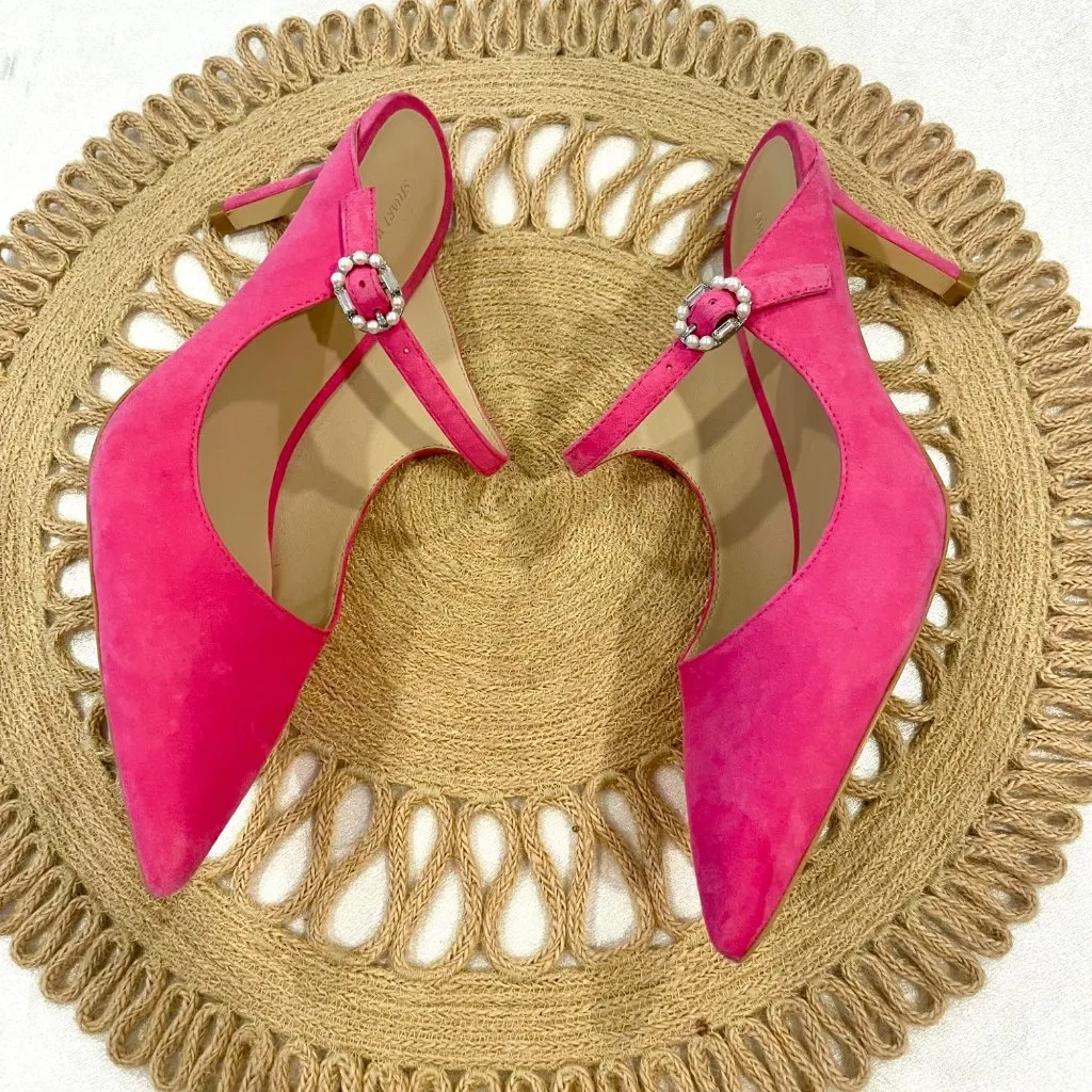 Stuart Weitzman Dazzle 75 Mule Heel Pink Suede Size 7.5 - Image 4