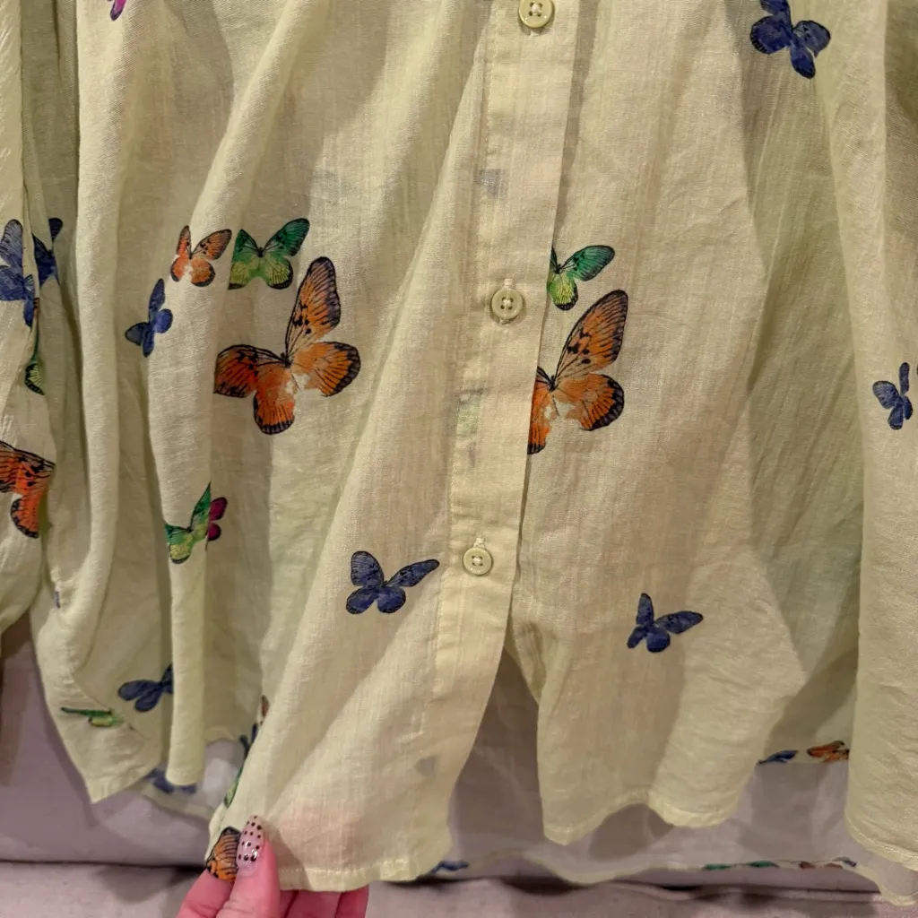 Sundays Butterfly Flutter Print Button Down in Lime - Image 6