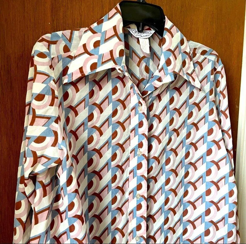 70s dagger collar groovy shirt Blue Size L - Image 2