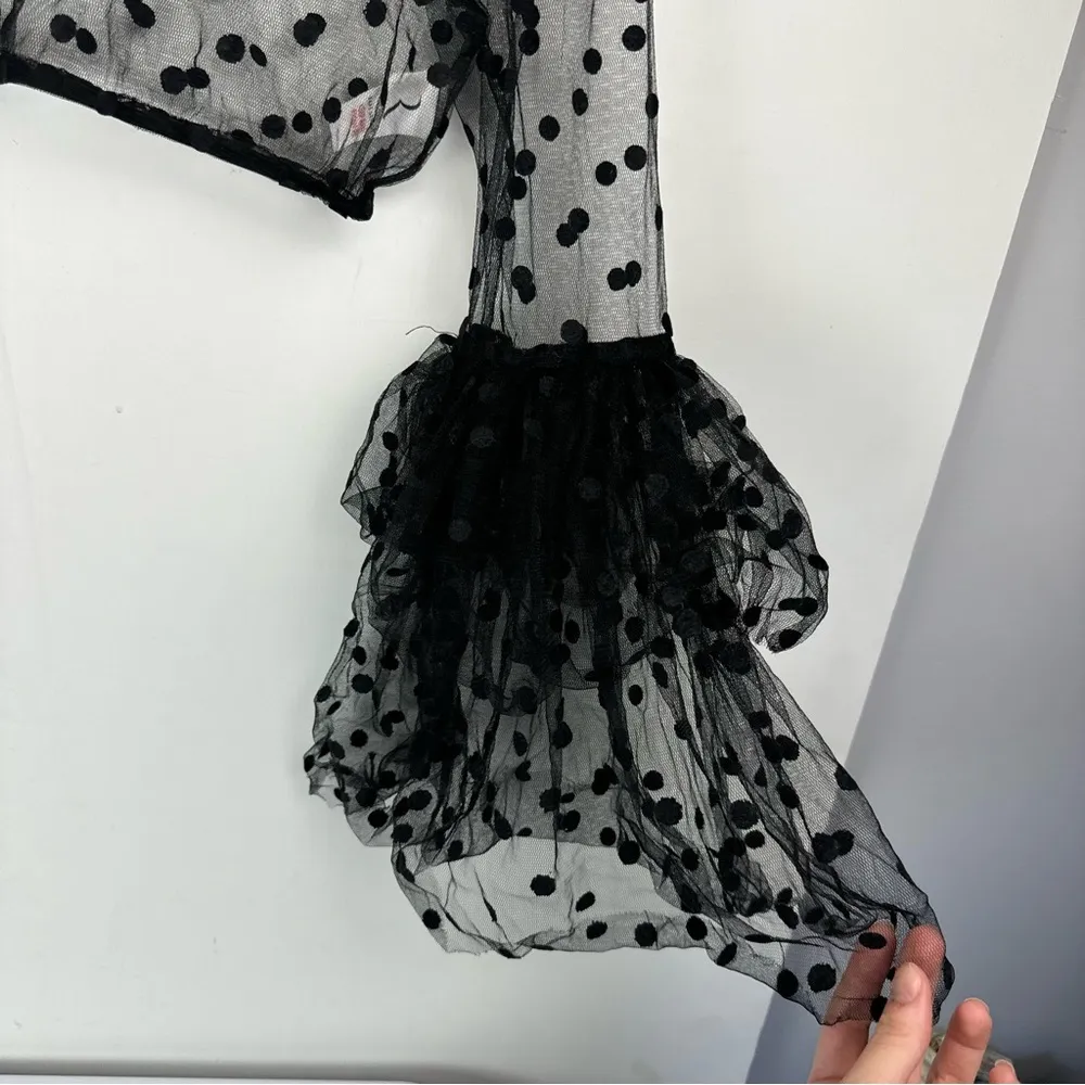 Rare London Womens Sheer Polka Dot Top Sz XL Bell Sleeves Black Mesh - Image 9