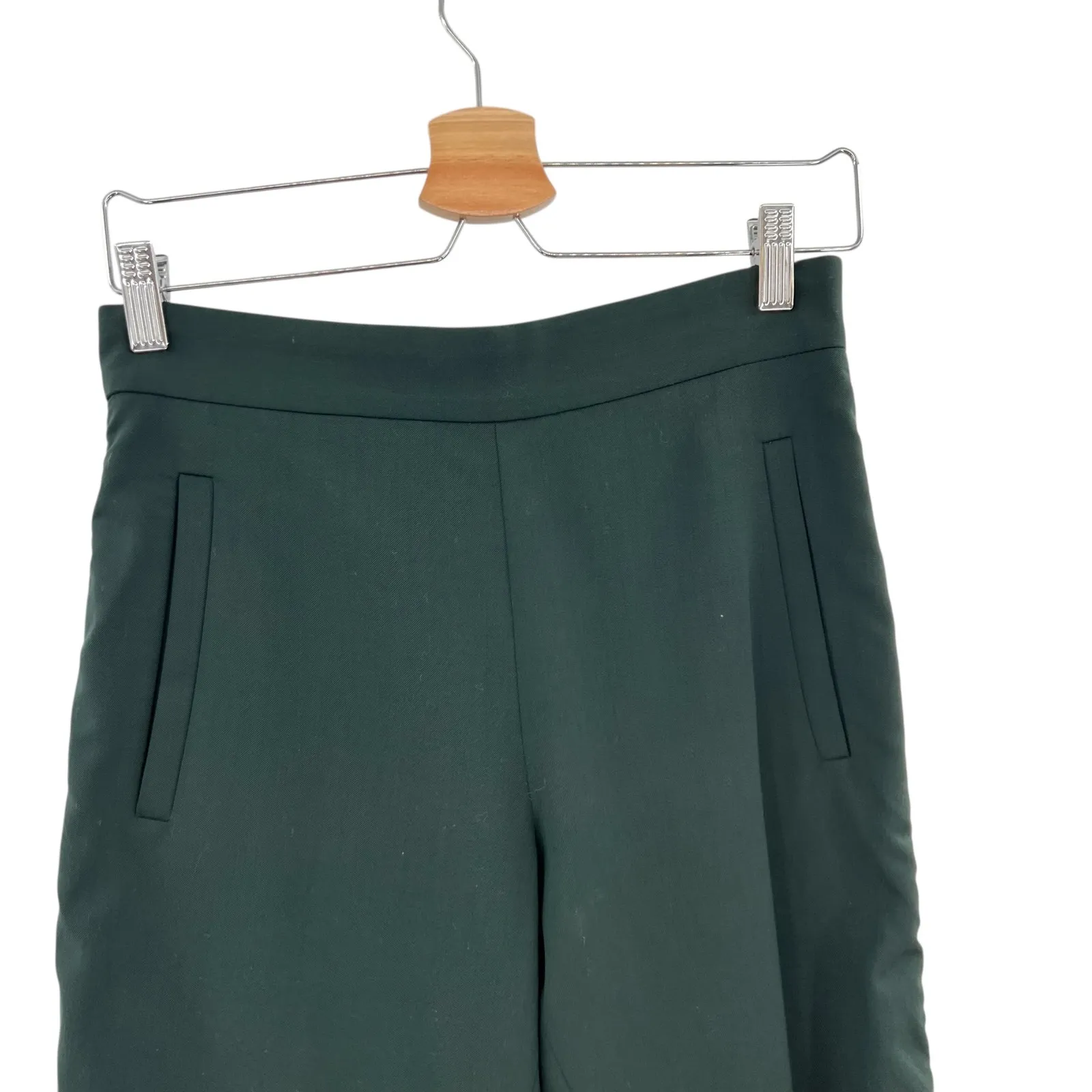COS‎ Wool Trouser Dress Pants Cropped Ruched Side Dark Green Size US 4 - Image 2