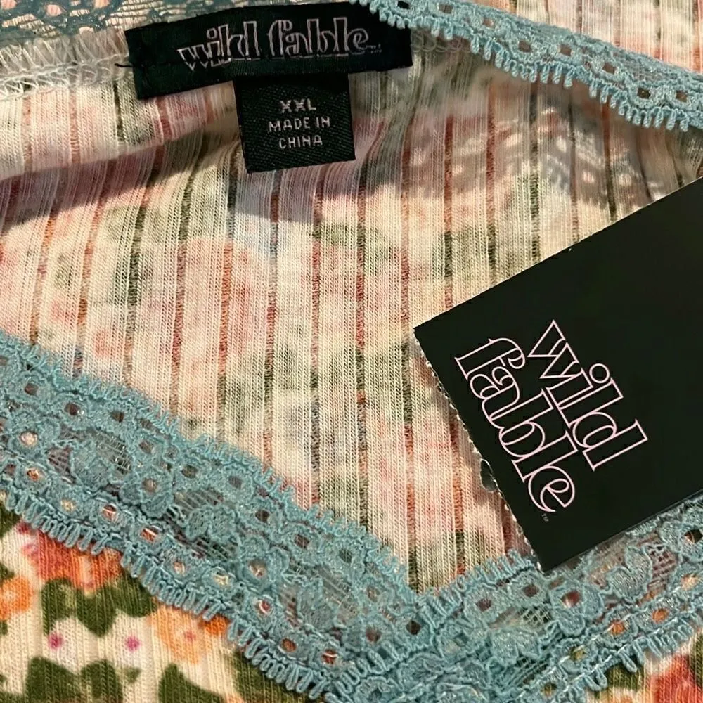 WILD FABLE Women's Lace Trim Tiny Tank Top - Floral Pink XXL- - Image 3