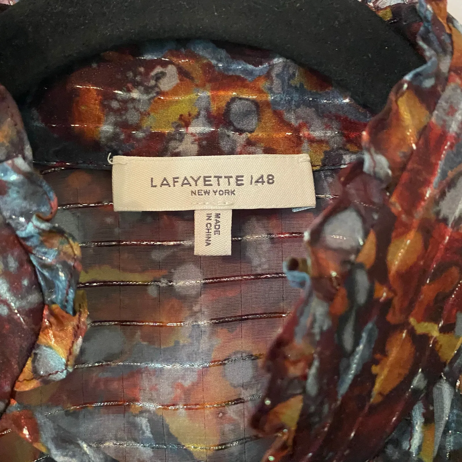 Lafayette 148 New York Silk Puff Sleeve Long Sleeve Blouse Boho Women size Small - Image 3