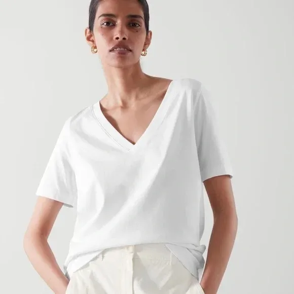 Cos V-neck Cotton T-shirt Medium - Image 3