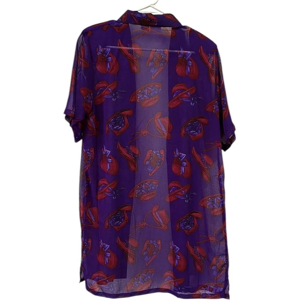 Indian Tropical Fashion Red Hat Society Purple Sheer Open Front Blouse Womens M Size M - Image 8