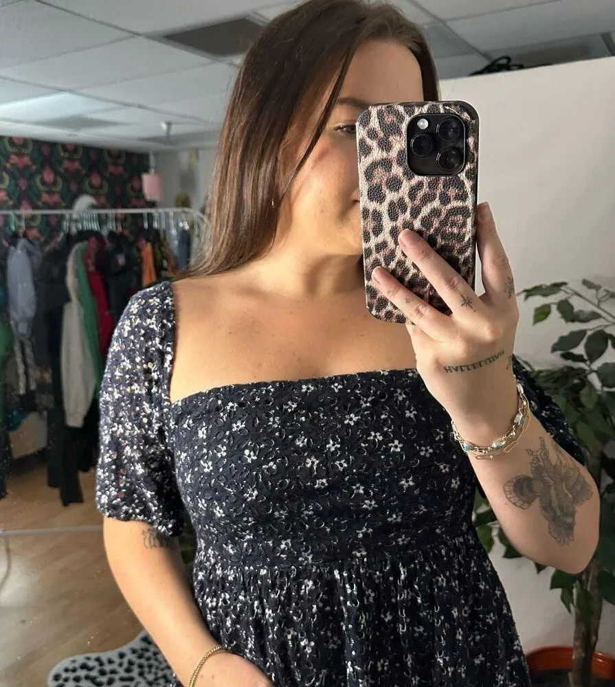 Maeve Anthropologie Lillianne Floral Eyelet Square Neck Mini Dress Black Size 8 - Image 7