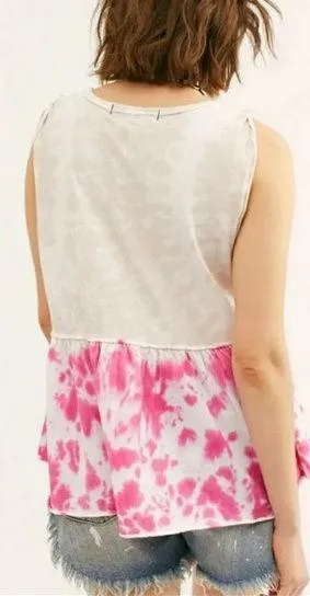 Free People Tie Dye Anytime Peplum Tank Top Pink - Image 2