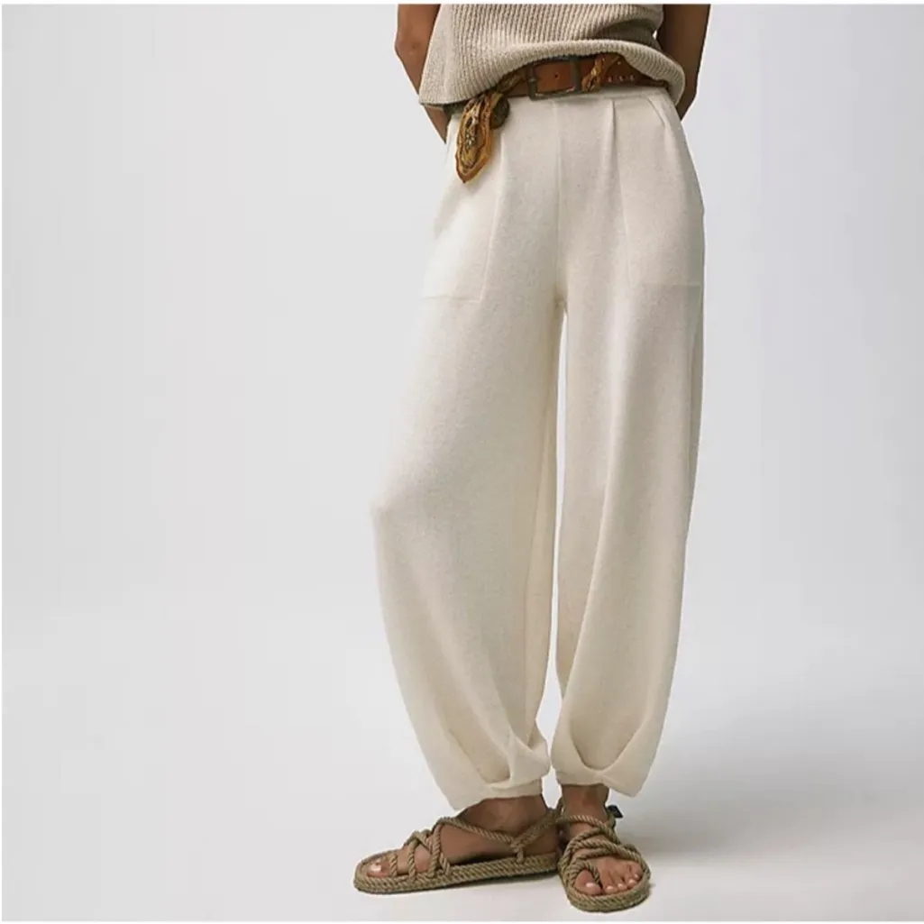 Free People Beach Freya Knit Pants Balloon Tapered Wide Leg Pant Linen Blend XS - Image 2