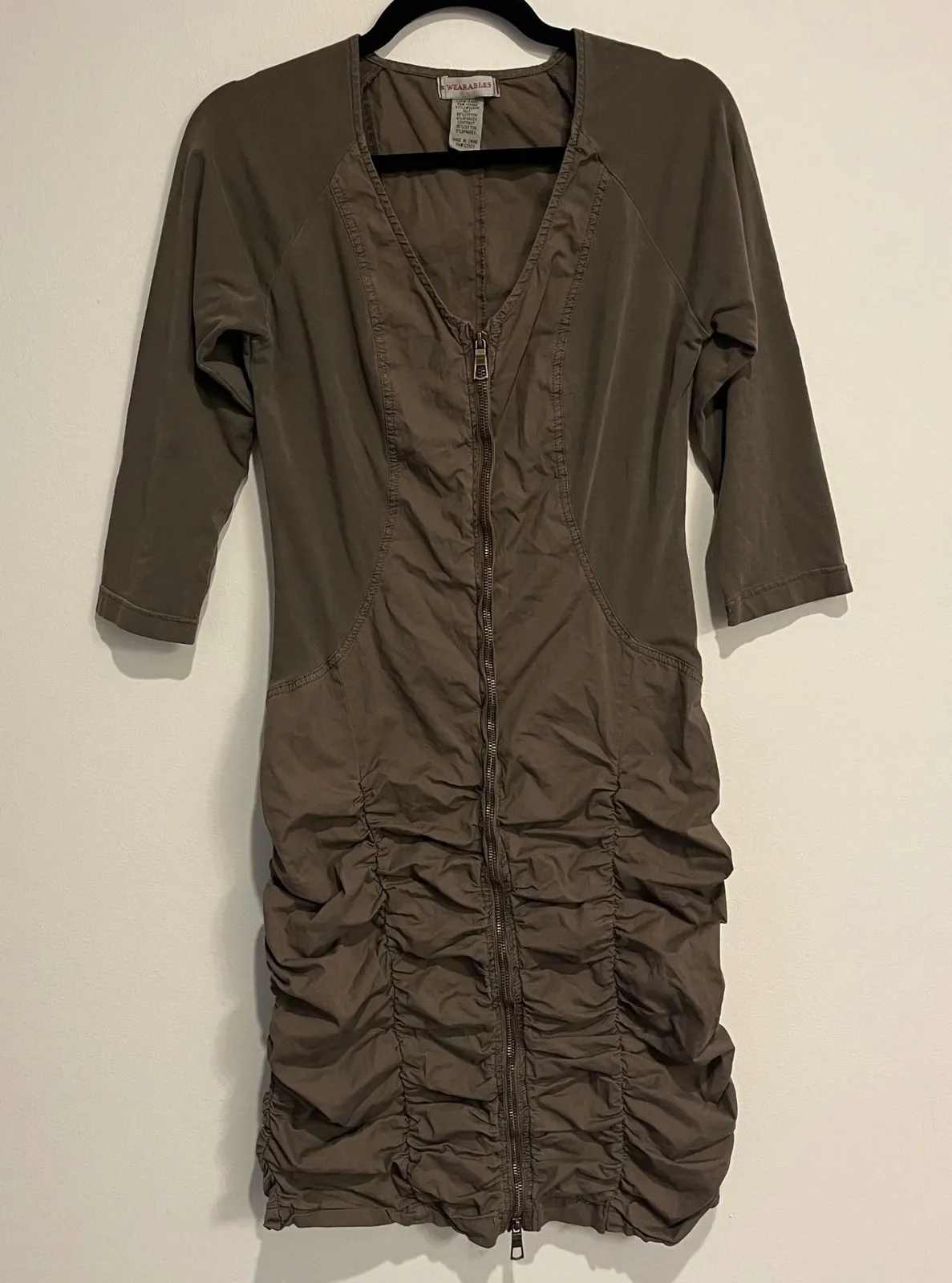 XCVI Wearables Dress Zip Front Ruched Skirt Green Medium Lagenlook Goblincore - Image 1