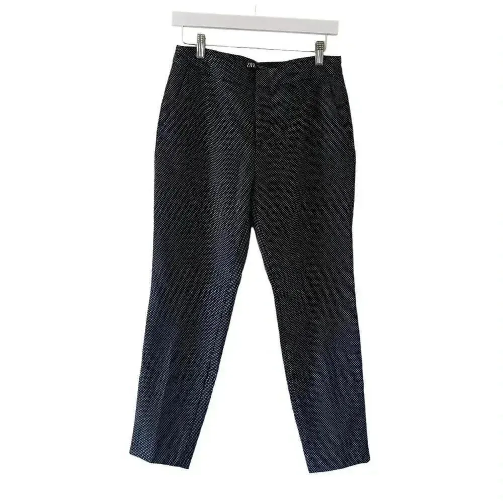 Zara Women’s Black Polka Dots Slim Fit Casual Office Soft Pants SZ 4 #1135 - Image 2