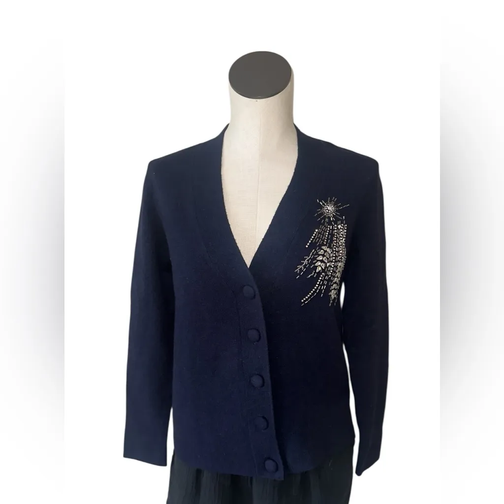 NWOT TALBOTS Jewel Button Cardigan Wool Blend Navy - Image 7