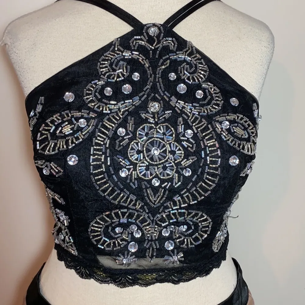 Juniors Nights by teeze me 2pc short formal dress 5/6 7/8 bronze embellished top - Image 2