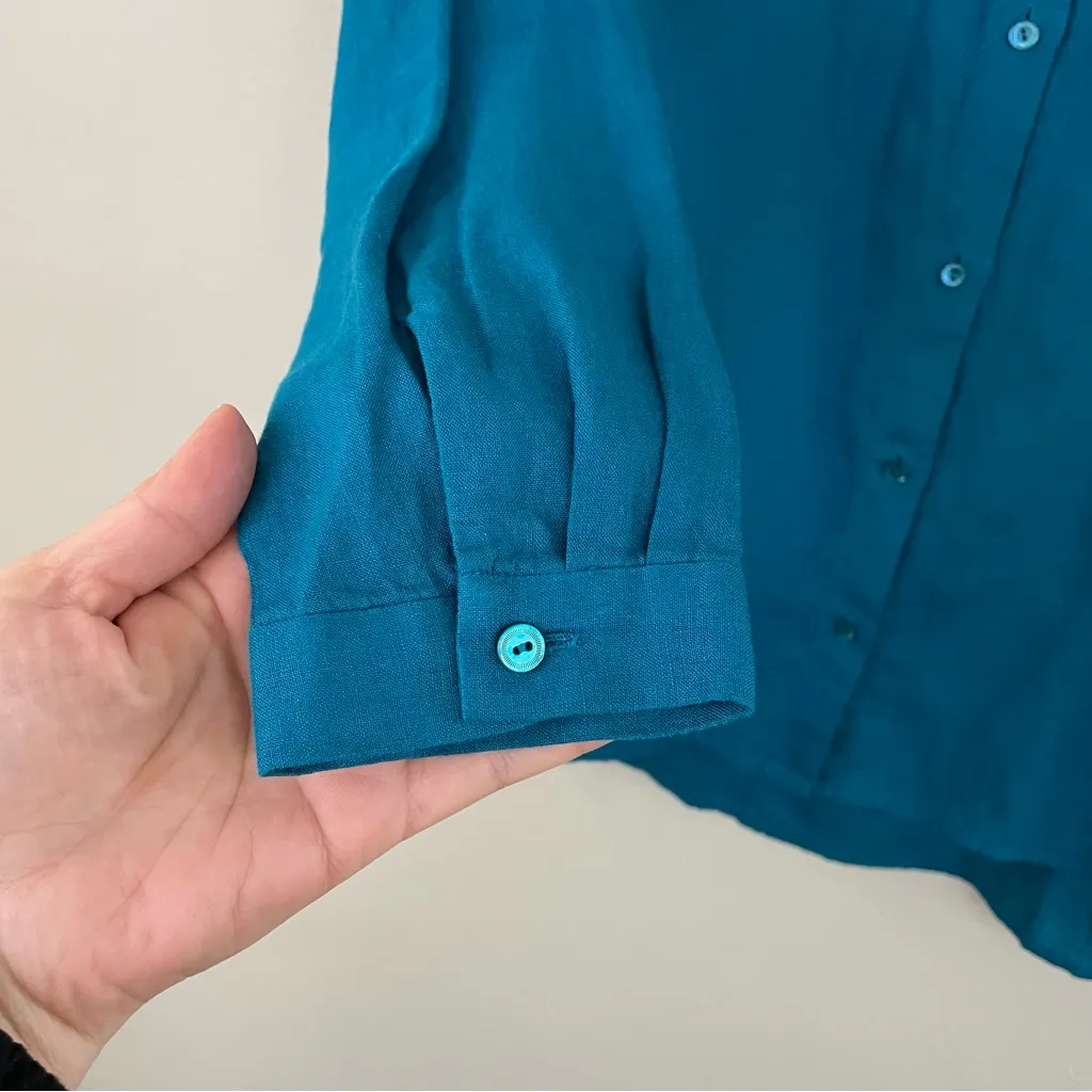 Eileen Fisher Linen Classic Collar Button Down Tunic Shirt‎ Size Small Lagenlook - Image 5