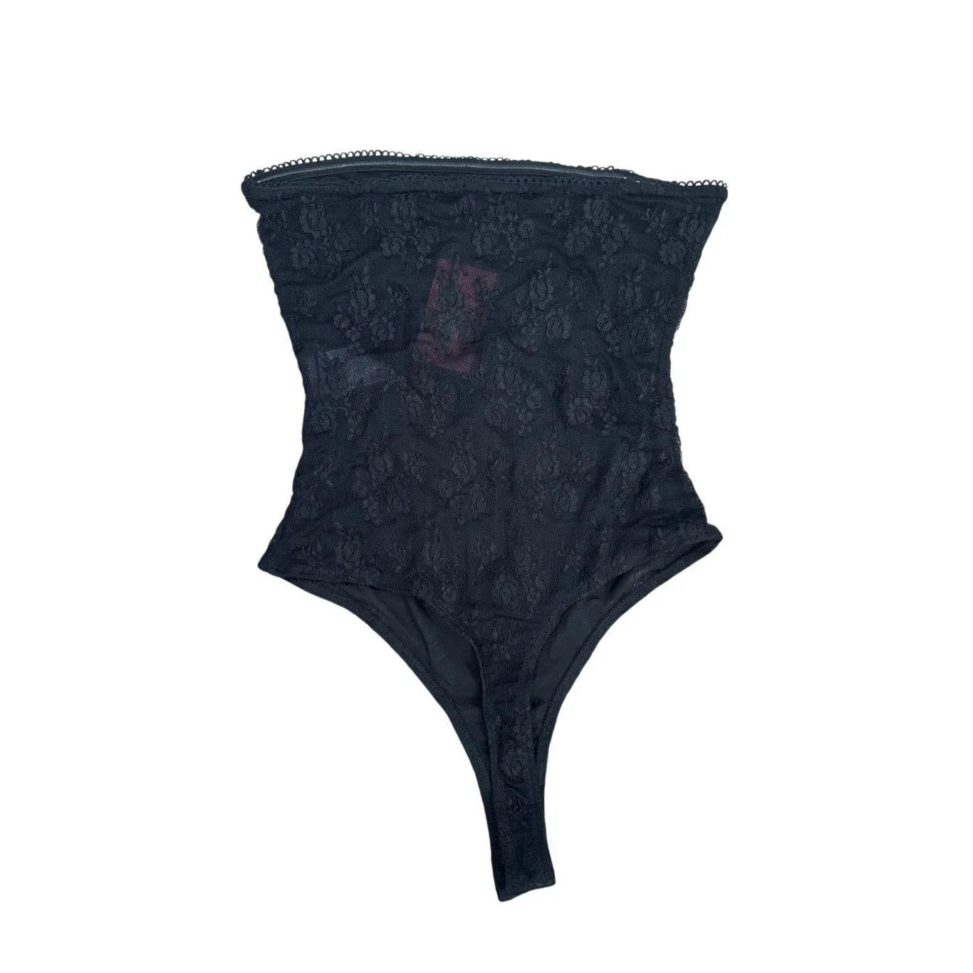 NWT edikted Alina Sheer Lace Bodysuit Black Strapless Sheer High Cut Size L - Image 3