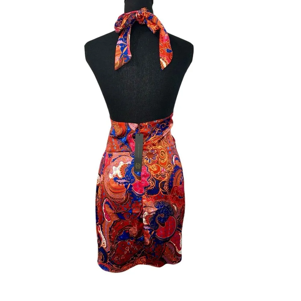 NWT! House of Harlow 1960 Paisley Cowl Neck Open Back Mini Dress - Size 8 - Image 4