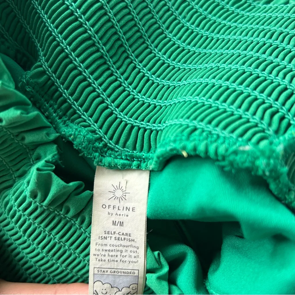 NWOT Medium Aerie Take It Easy Shorts Green Gathered Waist Lined Gym Track Bikin - Image 4