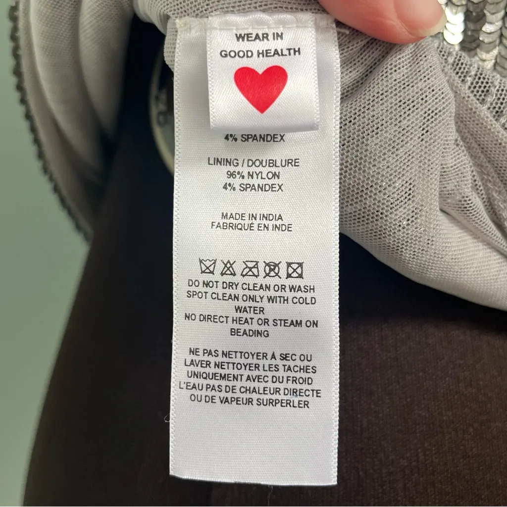 Emily Shalant Women’s Pewter Sequin Short Sleeve Rhinestone Bow Top Size M Silver Size M - Image 7