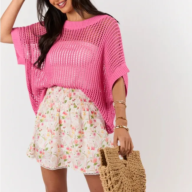 Pink Lily Vibrant Pink Knit Top Crop Size L Cover Up - Image 6