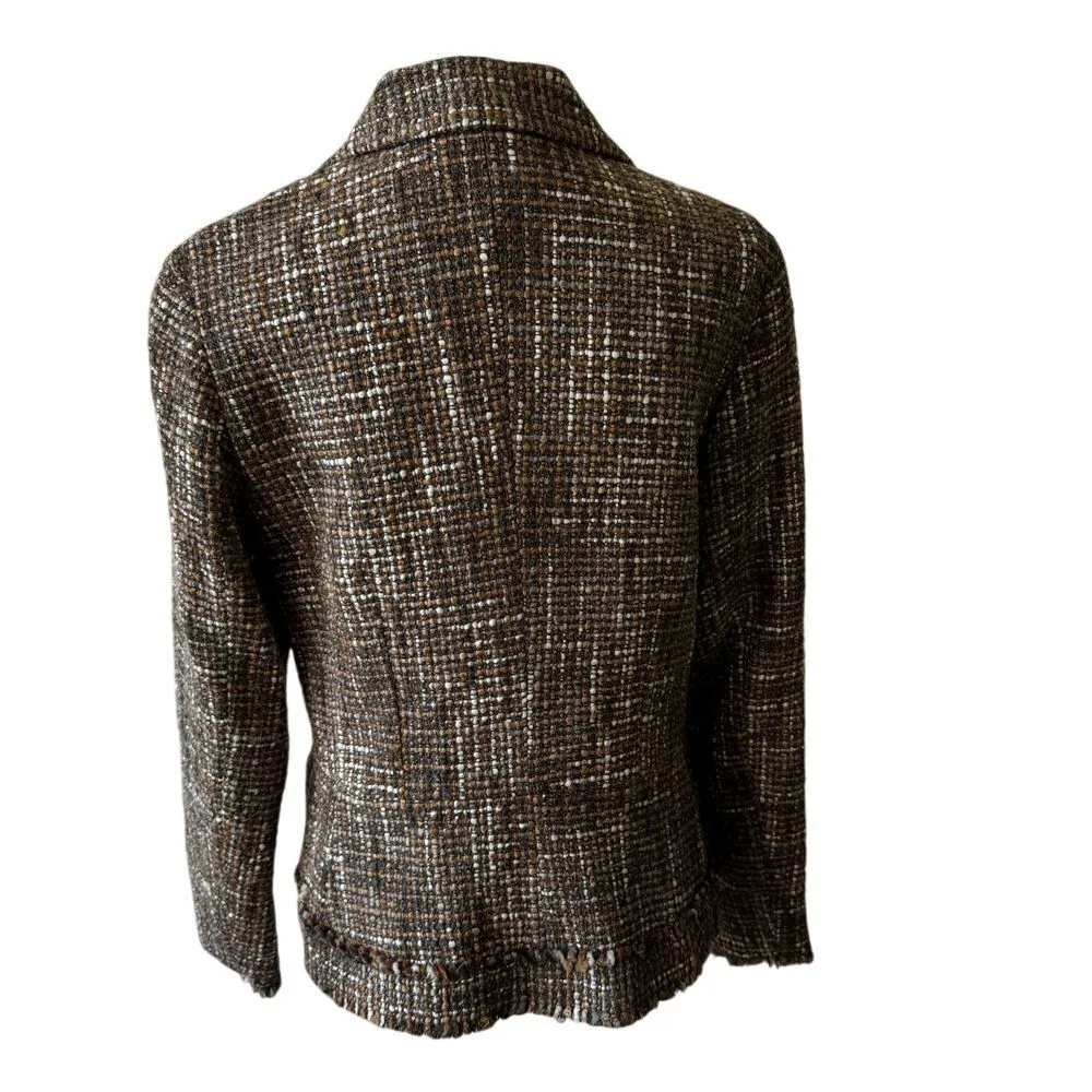 Perry Ellis Tweed Blazer Jacket Womens Sz 12 Brown Wool Blend Preppy Career Work - Image 2