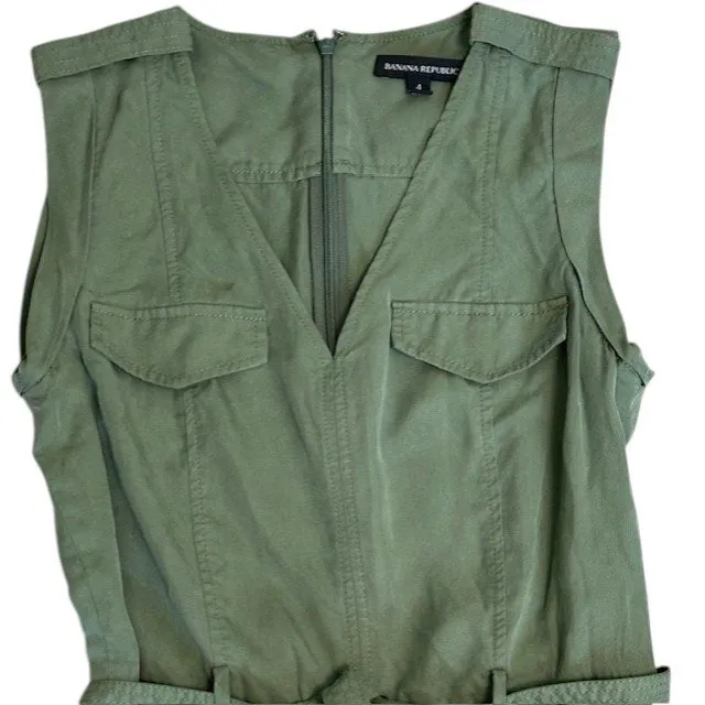 Banana Republic Olive Green Jumpsuit Sleeveless Belted Utility Pockets‎ Size 4 - Image 6