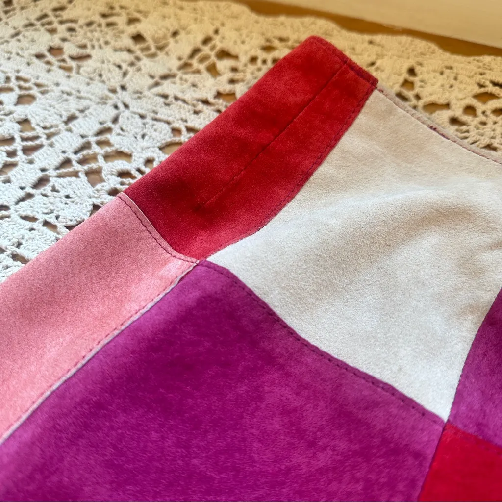 EXPRESS  Vintage 90s Suede Patchwork A-Line Mini Skirt Fall - Image 8