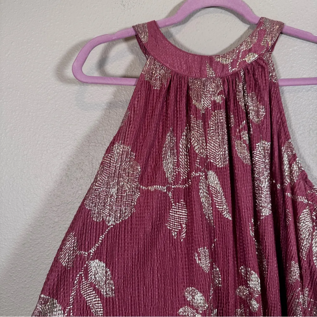 Anthropologie Feather Bone Pink Gold Metallic Print Halter Blouse Womens L Tank - Image 10