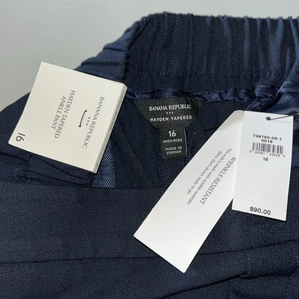 Banana Republic NWT 16 Navy Blue High Rise Pull On Hayden Tapered Ankle Pants - Image 3