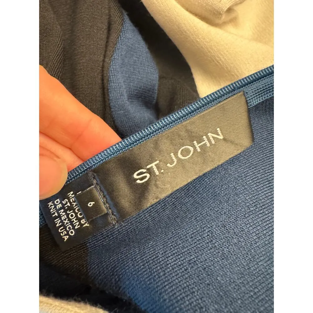 St John color block long sleeves dress blue black and white women's 6 - Image 3