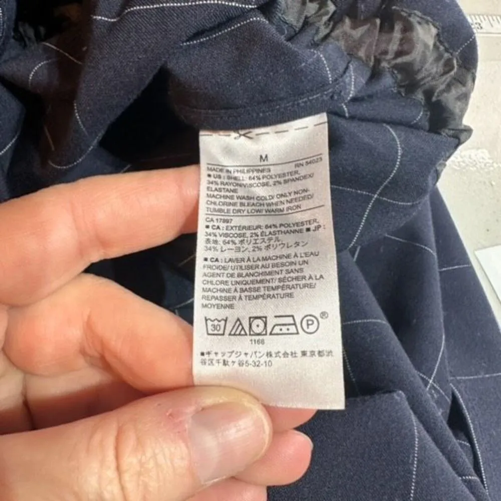 Banana Republic Womens Windowpane Drawstring Shirt Jacket Navy Blue White Medium - Image 6