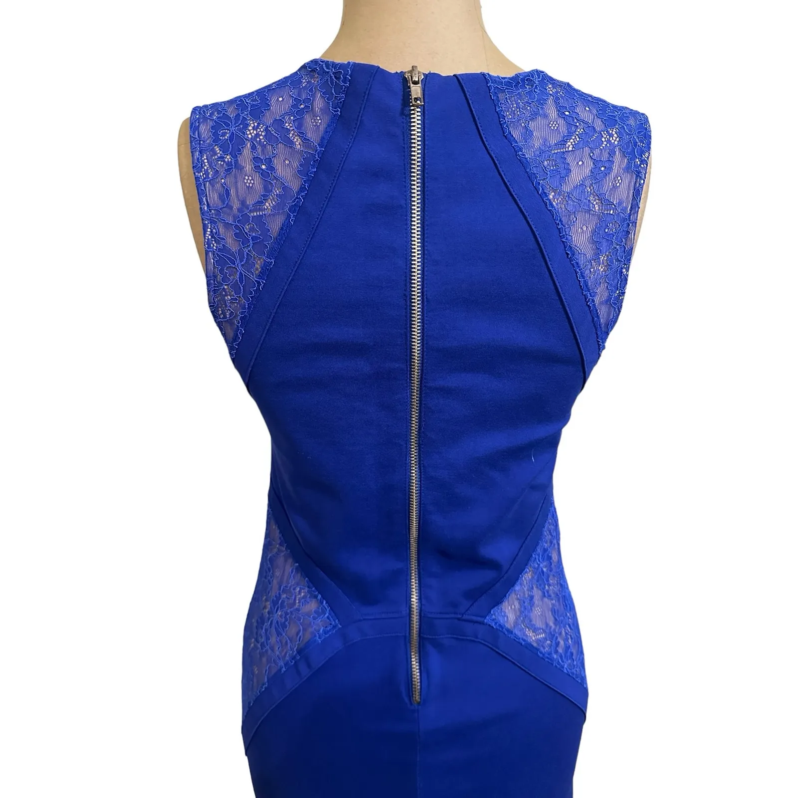 Ronny Kobo Mini Dress Bright Blue Lace Bodycon Sleeveless - Image 7