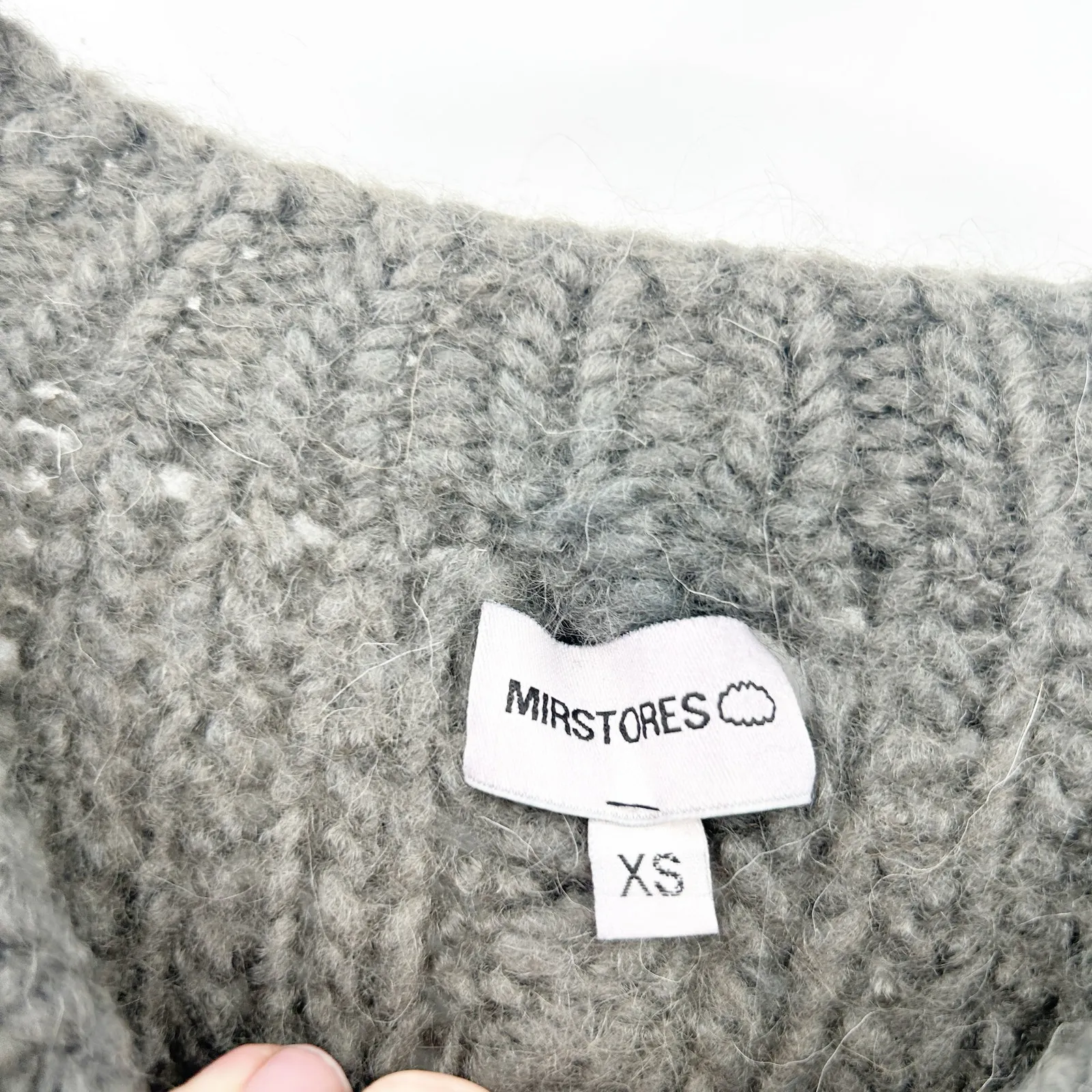 Mirstores Women Cozy Chunky Hand Knit Pom Pom Knot 100% Wool Sweater‎ XS Gray - Image 4