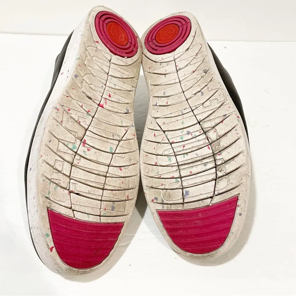 FITFLOP Size 9 RALLY LEATHER COLOR SPECKLE SOLE SLIP ON SNEAKERS BLACK PINK TRIM - Image 6