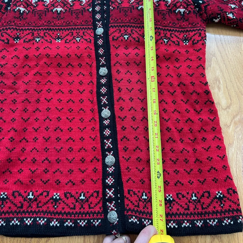 Icewear 100% Pure Wool Cardigan Sweater Nordic Fair Isle Red Cabincore Medium - Image 6