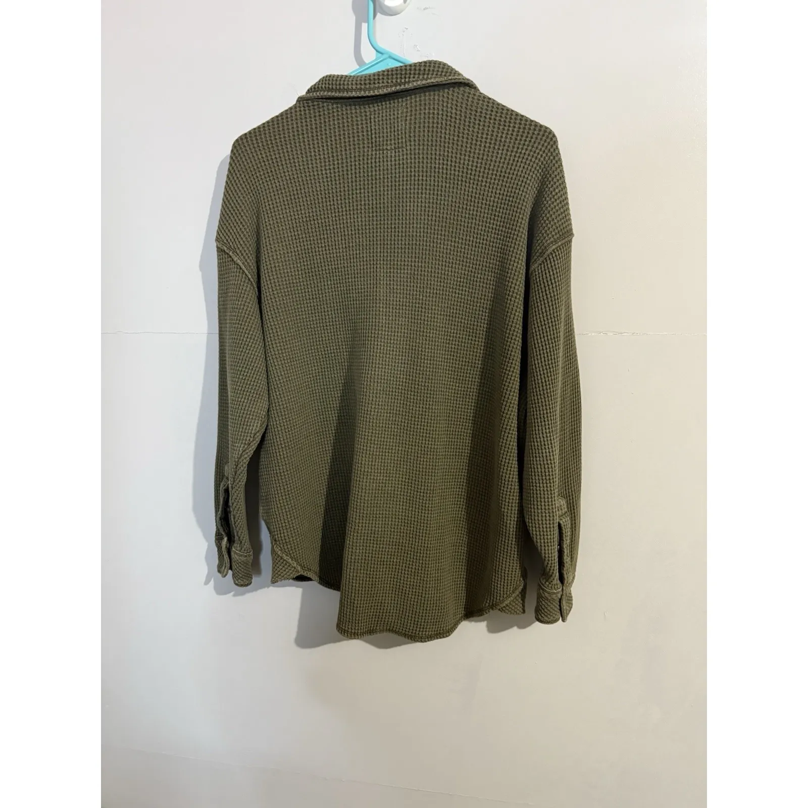 Aerie Women's Anytime Fave Collared Waffle Shirt Olive Green Size XS - Image 5