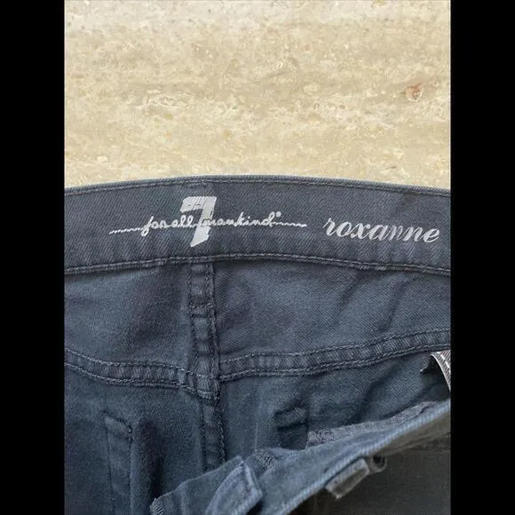 7 For All Mankind Jeans Roxanne Black Denim‎ women size 25 Made in USA Low Rise - Image 2