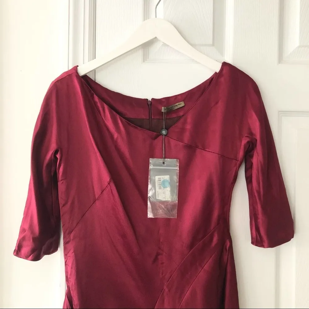 Alexander McQueen Deep Red Wine Satin Asymmetric Drape Holiday Silk Dress NWT - Image 7