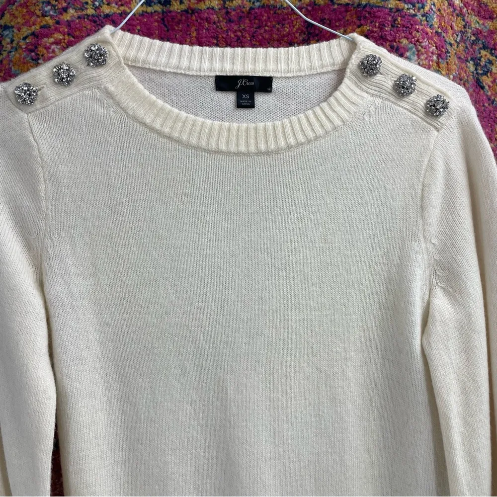J. CREW Crewneck Long Sleeve Lambs Wool Jeweled Button Sweater - Image 5
