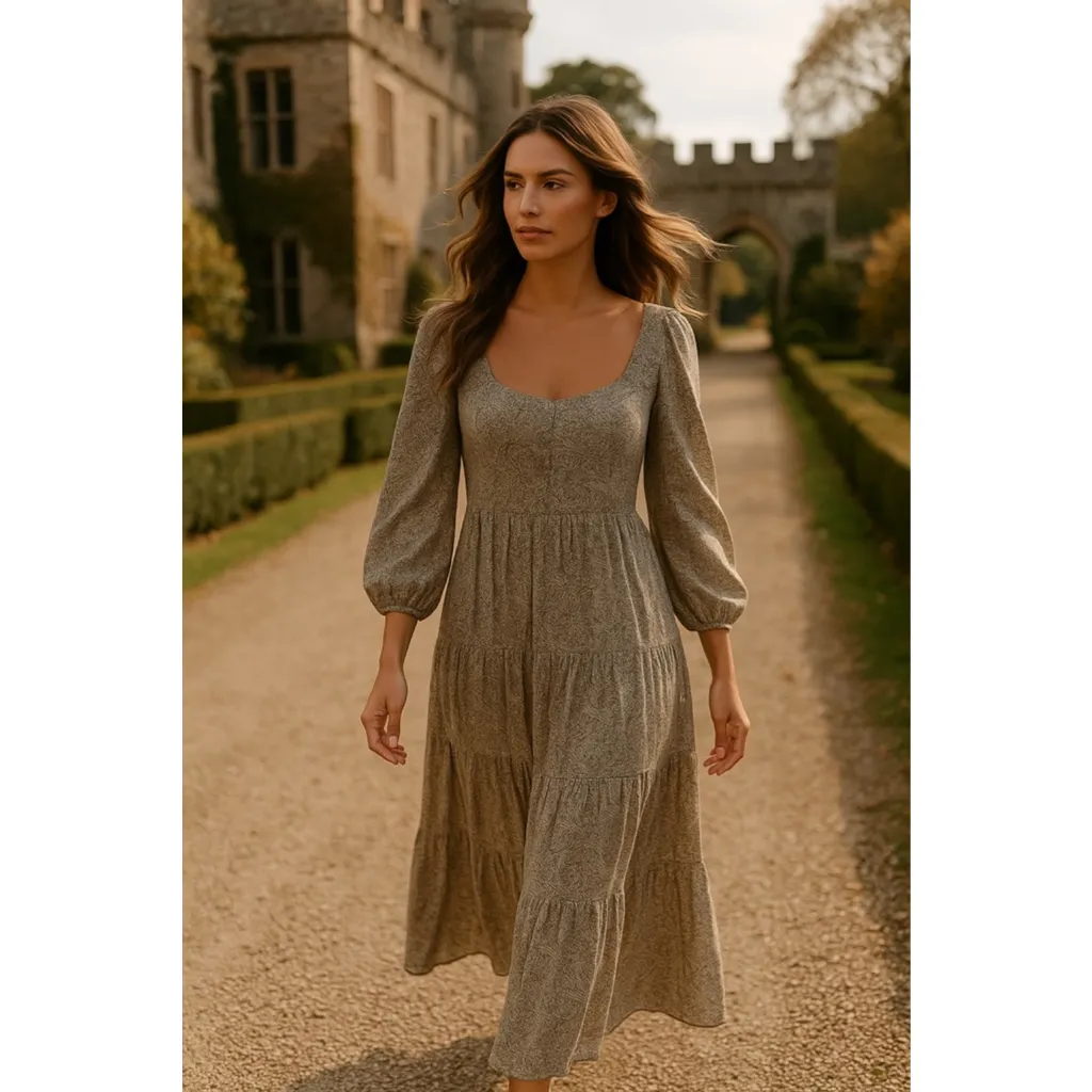 Able Paisley Smocked Maxi Dress 1X Brown Romantic Quiet Luxury Old Money NWTs - Image 2