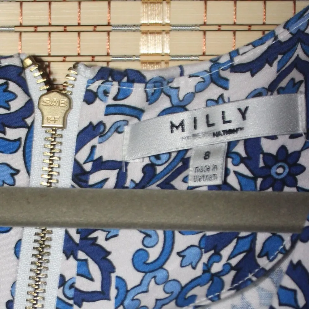 MILLY for Design Nation Blue and White Mosaic Print Sleeveless Dress Size 8 - Image 5