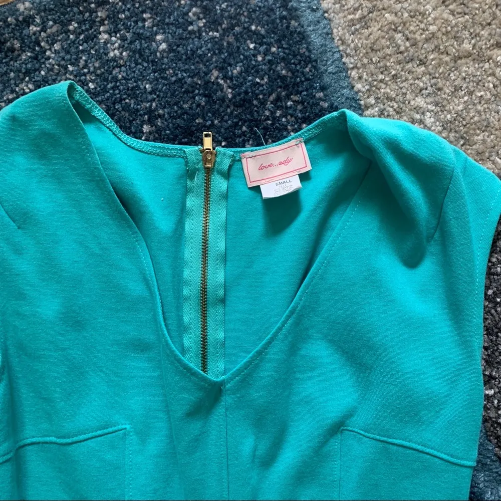 Love Ady V Neck Fit Flare Skater Dress Teal S Green - Image 5