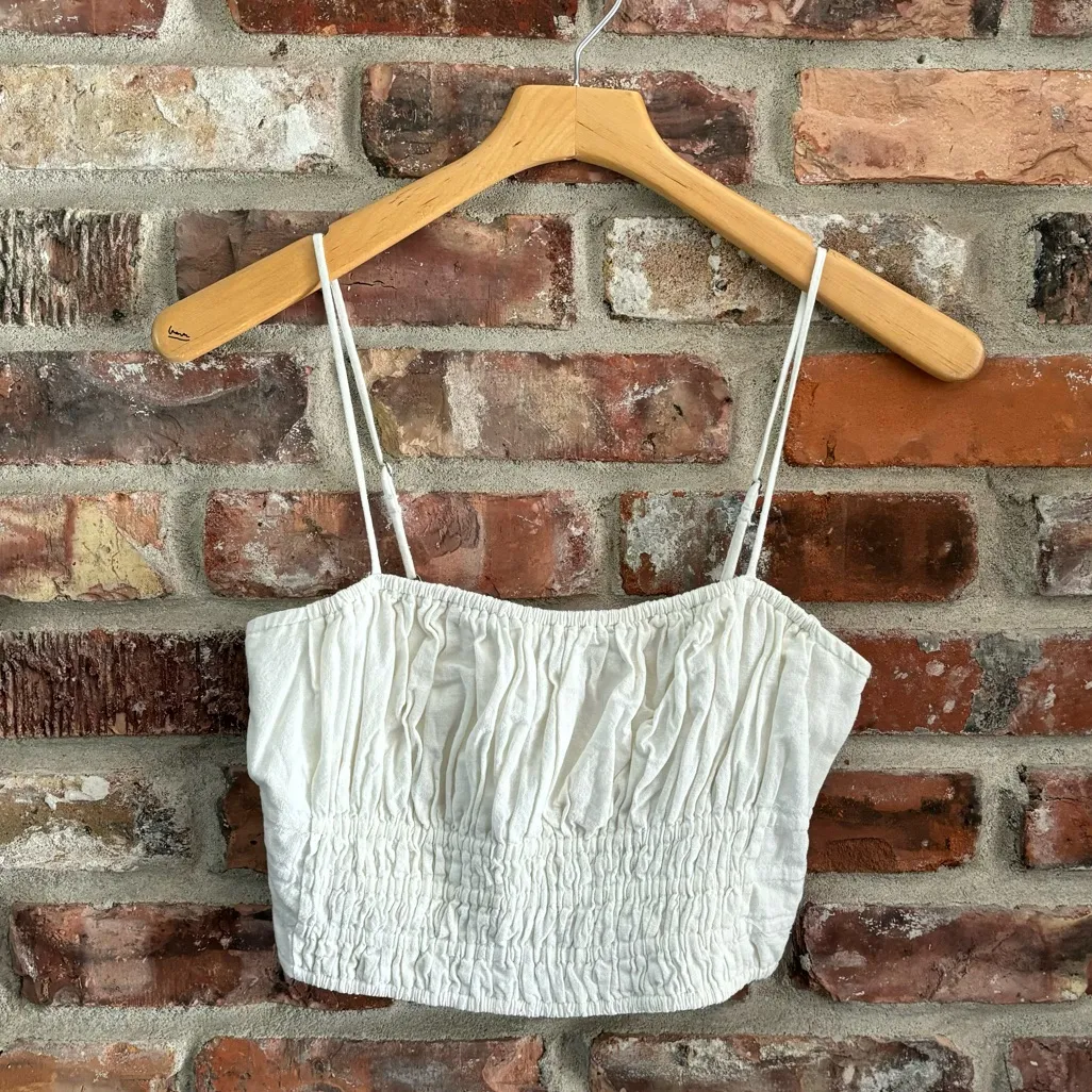 Abercrombie White Crinkle Texture Linen Crop Smock Tank Top, M - Image 2