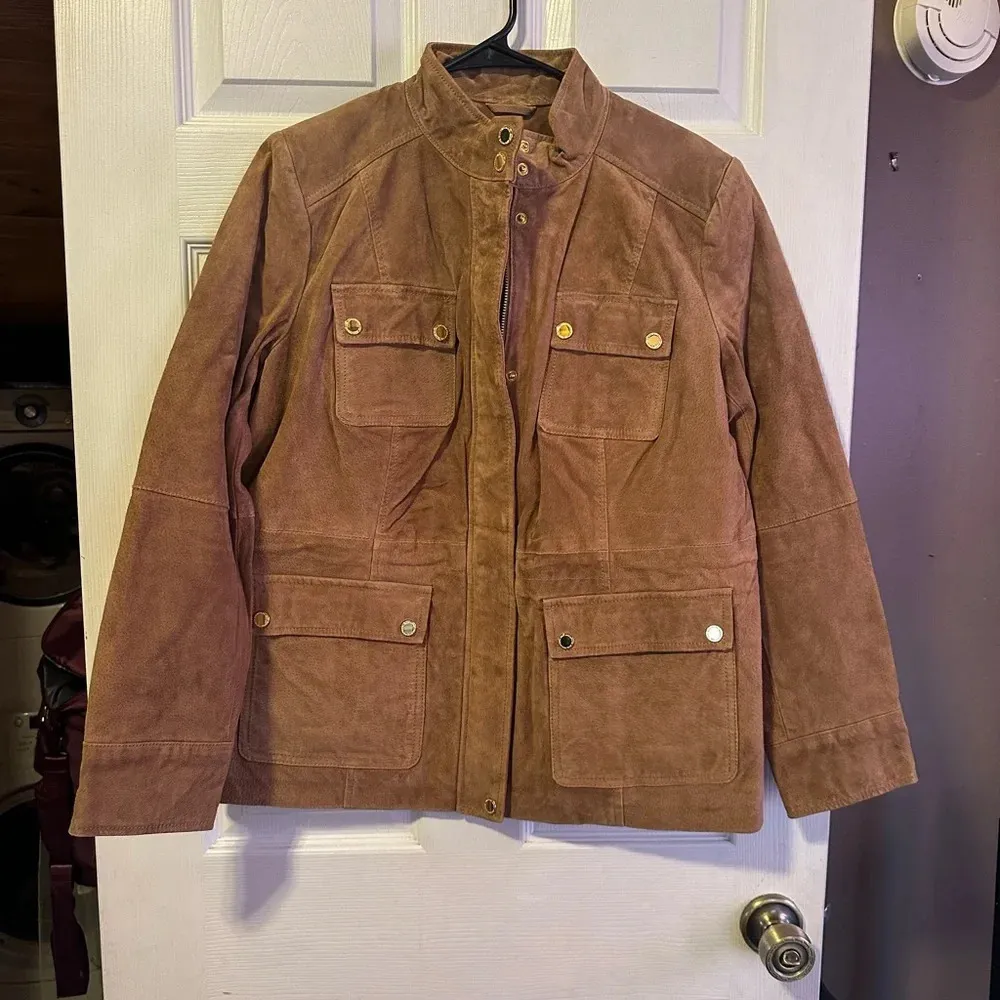 Isaac Mizrahi Live! NWOT Genuine Leather zip and button jacket size M, 21” p2p - Image 2