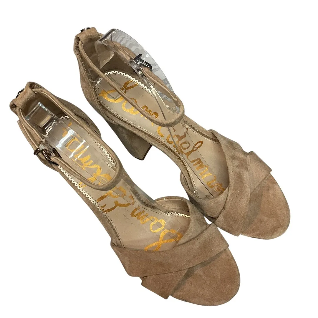 Sam Edelman Yancy Ankle Strap Block Heel Peep Toe Suede Sandals Oatmeal Size 9.5 - Image 2