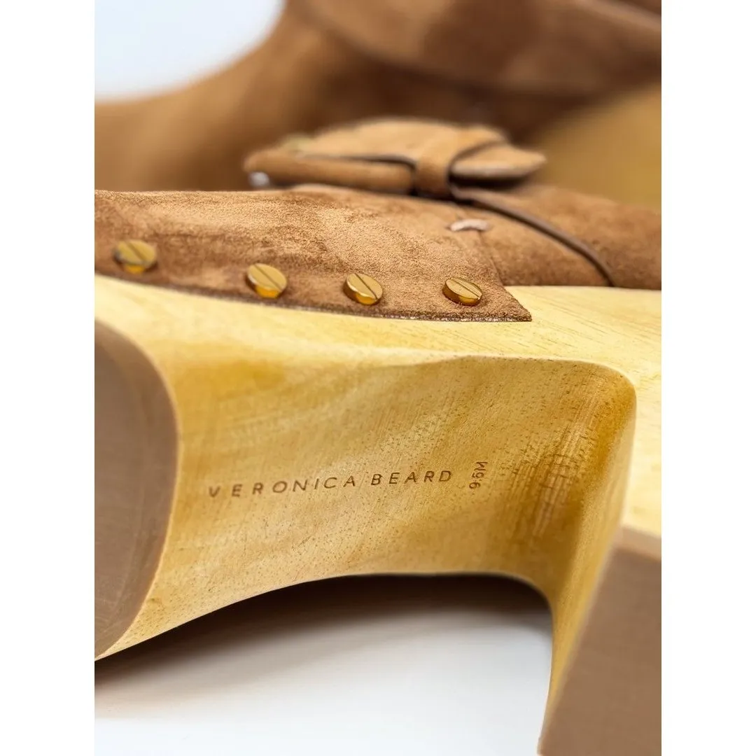 VERONICA BEARD Dacey Women Mules Brown Suede Heeled Clogs Studded Retro US 9.5 M - Image 11